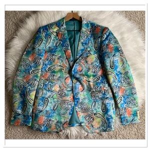 Inserch Slim Fit EZX Blazer Paisley Blue Green Size Large